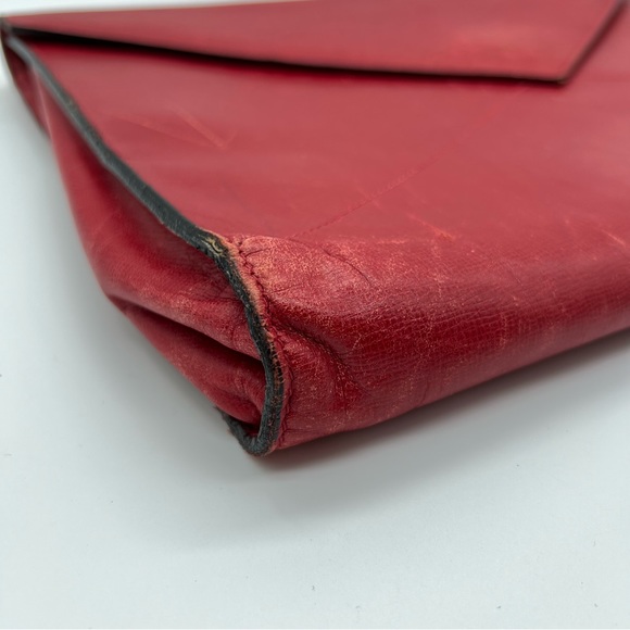 Mark Cross Red Leather Italy Legal Document Envelope  Case Clutch Gold - Picture 4 of 16